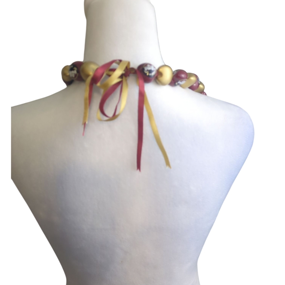 Seminole Gold and Maroon Beaded Necklace - Picture 4 of 5